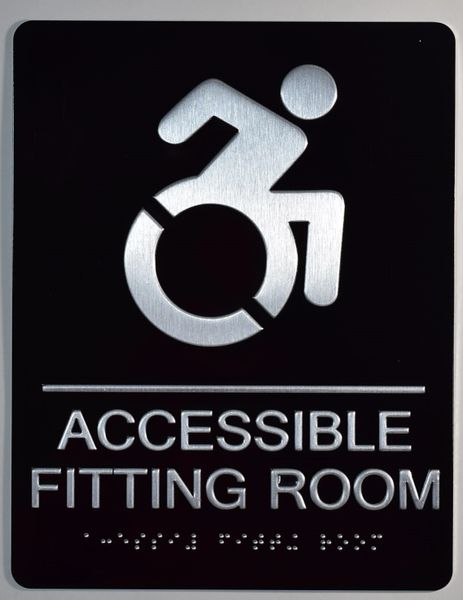 ACCESSIBLE FITTING ROOM Sign - BLACK (ALUMINUM SIGNS 9X6)