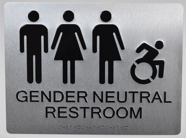 ACCESSIBLE GENDER NEUTRAL RESTROOM SIGN - SILVER (ALUMINUM SIGNS 9X12)