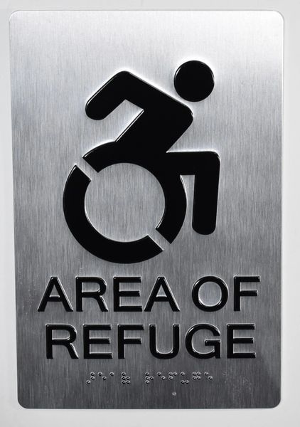 AREA OF REFUGE SIGN – SILVER - BRAILLE (ALUMINUM SIGNS 9X6)