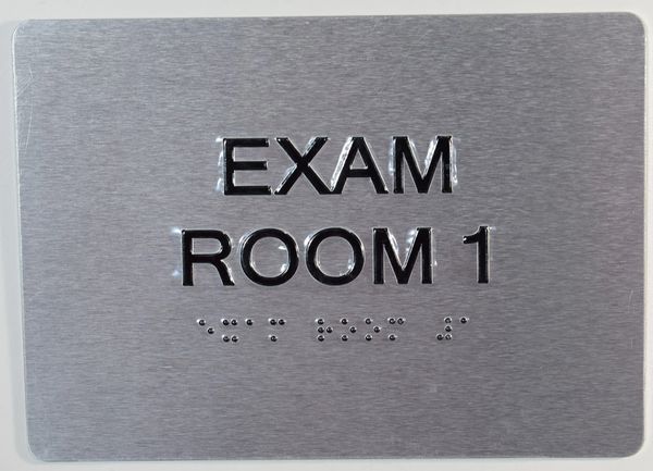 EXAM ROOM 1 SIGN - SILVER- BRAILLE (ALUMINUM SIGNS 5X7)