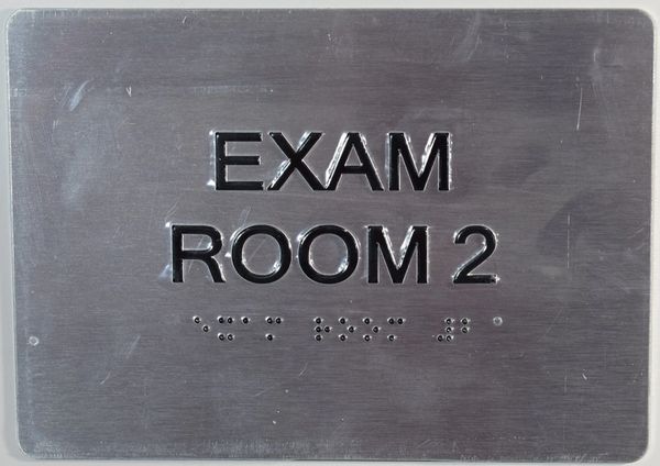 EXAM ROOM 2 SIGN - SILVER- BRAILLE (ALUMINUM SIGNS 5X7)