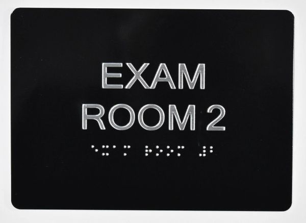 EXAM ROOM 2 SIGN - BLACK- BRAILLE (ALUMINUM SIGNS 5X7)