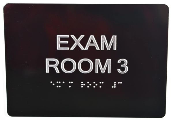 EXAM ROOM 3 SIGN - BLACK- BRAILLE (ALUMINUM SIGNS 5X7)