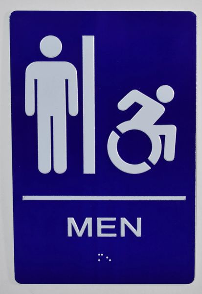 MEN ACCESSIBLE RESTROOM SIGN- BLUE- BRAILLE (ALUMINUM SIGNS 9X6)