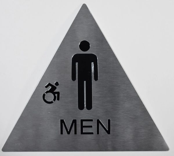 MEN ACCESSIBLE RESTROOM SIGN- SILVER- BRAILLE (ALUMINUM SIGNS 9X6)