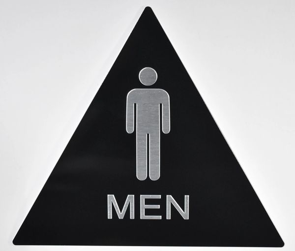 MEN RESTROOM Sign- BLACK (ALUMINUM SIGNS 12X12X12, TRIANGLE)