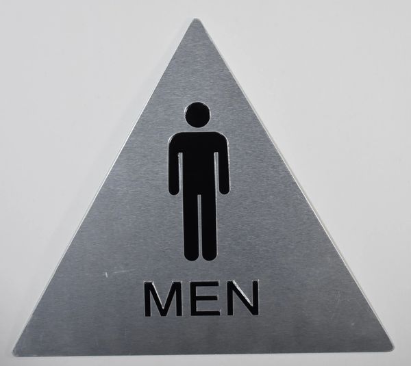 MEN RESTROOM Sign-SILVER (ALUMINUM SIGNS 12X12X12, TRIANGLE)