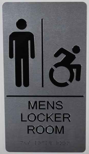 MENS ACCESSIBLE LOCKER ROOM SIGN-SILVER- BRAILLE (ALUMINUM SIGNS 11X6)