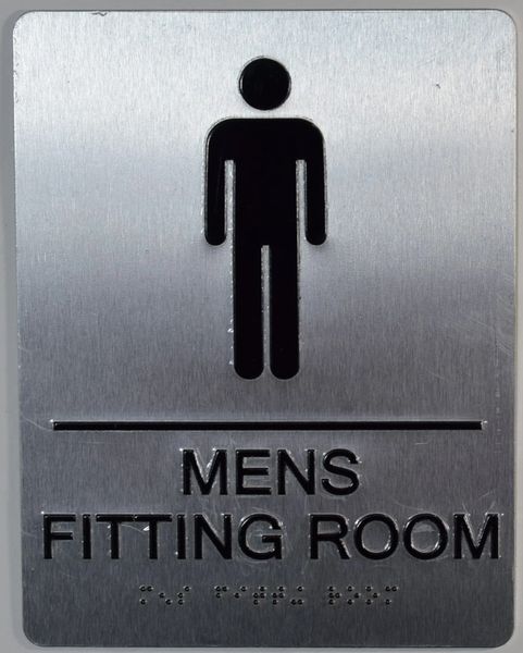 MENS FITTING ROOM SIGN-SILVER- BRAILLE (ALUMINUM SIGNS 9X6)