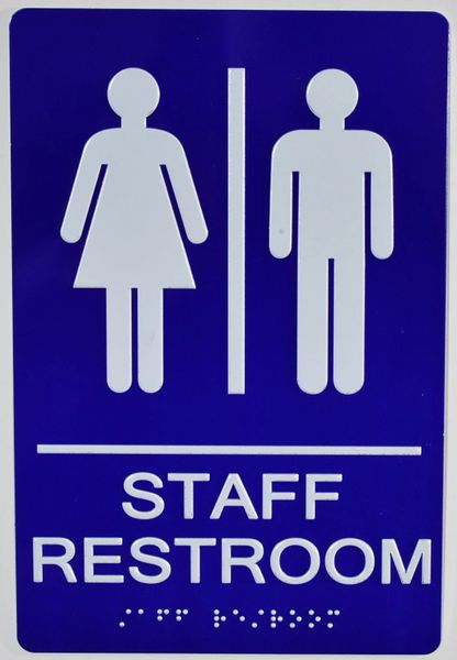 STAFF Restroom Sign- BLUE- BRAILLE (ALUMINUM SIGNS 9X6)