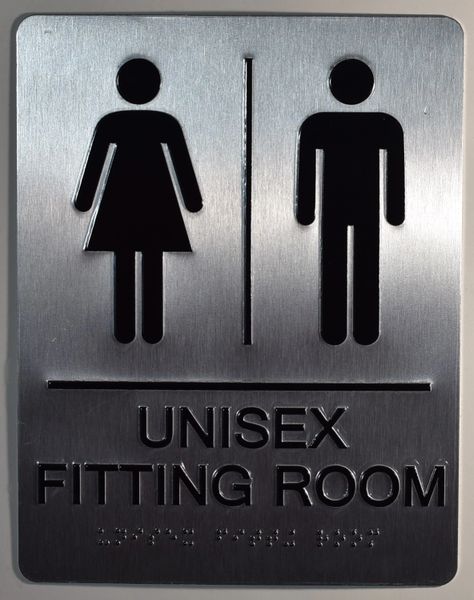 UNISEX FITTING ROOM SIGN-SILVER- BRAILLE (ALUMINUM SIGNS 9X6)