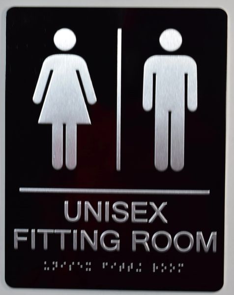 UNISEX FITTING ROOM SIGN-BLACK- BRAILLE (ALUMINUM SIGNS 9X6)