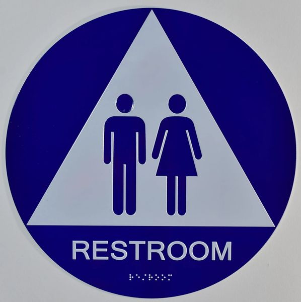 UNISEX RESTROOM SIGN- BLUE- BRAILLE (ALUMINUM SIGNS ,12 INCH DIAMETER, CIRLCE)