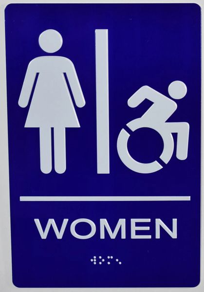 WOMEN ACCESSIBLE RESTROOM Sign - BLUE- BRAILLE (ALUMINUM SIGNS 9X6)