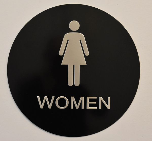 WOMEN RESTROOM Sign-BLACK (ALUMINUM SIGNS 12 INCH DIAMETER, CIRCLE)