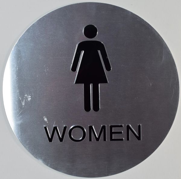 WOMEN RESTROOM Sign-SILVER (ALUMINUM SIGNS 12 INCH DIAMETER, CIRCLE)