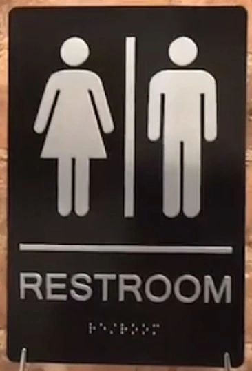 Restroom Sign- BRAILLE- BLACK BACKGROUND (ALUMINUM SIGNS 9X6)