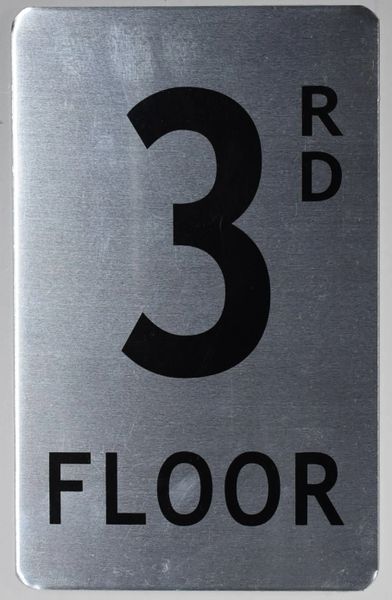 FLOOR NUMBER SIGN - 3RD FLOOR SIGN- BRUSHED ALUMINUM (ALUMINUM SIGNS 8X5)The Mont Argent Line