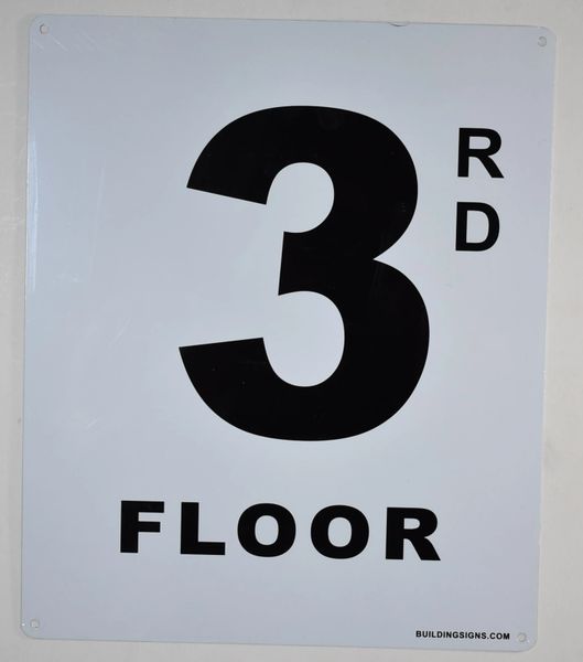 FLOOR NUMBER SIGN - 3RD FLOOR SIGN- (White, Rust Free Aluminium 10X12)-Grand Canyon Line