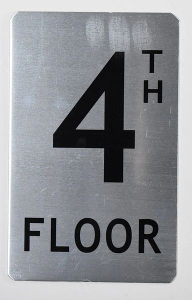 FLOOR NUMBER SIGN- 4TH FLOOR SIGN- BRUSHED ALUMINUM (ALUMINUM SIGNS 8X5)- The Mont Argent Line