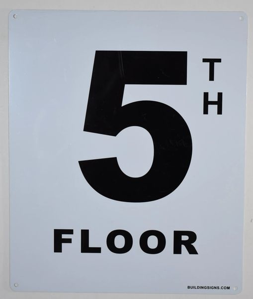 FLOOR NUMBER FIVE (5) SIGN - 5TH FLOOR SIGN- (White, Rust Free Aluminium 10X12)-Grand Canyon Line