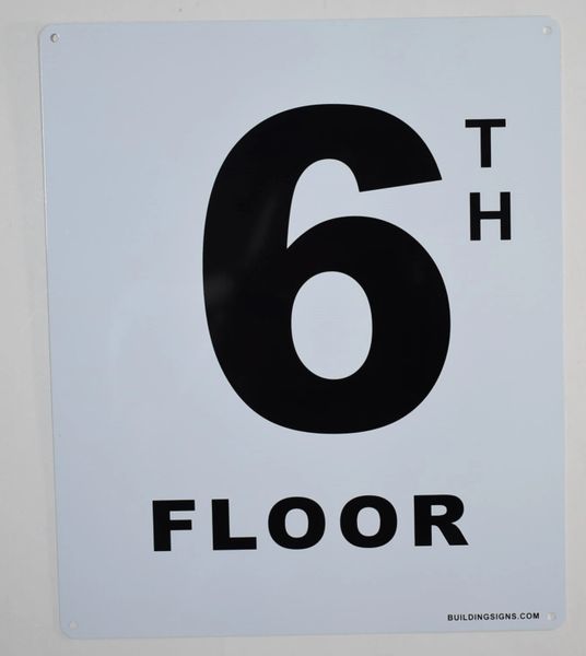 FLOOR NUMBER SIGN - 6TH FLOOR SIGN- (White, Rust Free Aluminium 10X12)-Grand Canyon Line