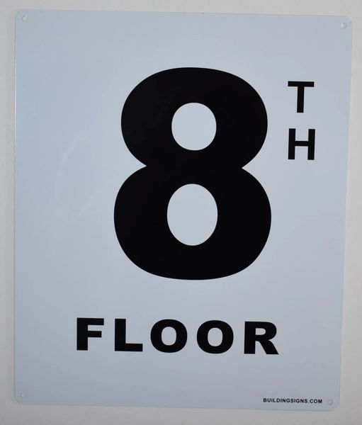 FLOOR NUMBER SIGN- 8TH FLOOR SIGN- (White, Rust Free Aluminium 10X12)-Grand Canyon Line