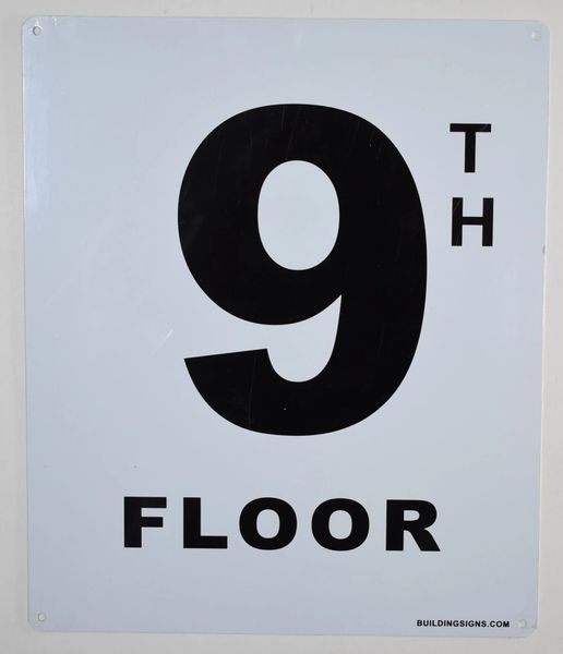 FLOOR NUMBER SIGN - 9TH FLOOR SIGN- (White, Rust Free Aluminium 10X12)-Grand Canyon Line