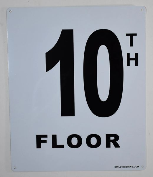 FLOOR NUMBER SIGN - 10TH FLOOR SIGN- (White, Rust Free Aluminium 10X12)-Grand Canyon Line