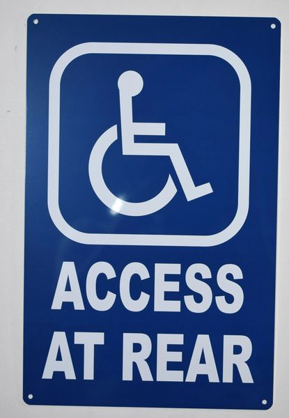 ACCESS AT REAR SIGN- BLUE BACKGROUND (ALUMINUM SIGNS 14X9)