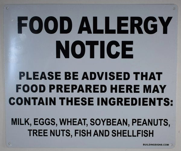 FOOD ALLERGY NOTICE SIGN (ALUMINUM SIGNS 10X12)