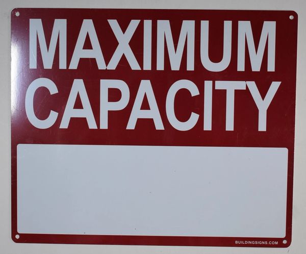 MAXIMUM CAPACITY SIGN (ALUMINUM SIGNS 10X12)