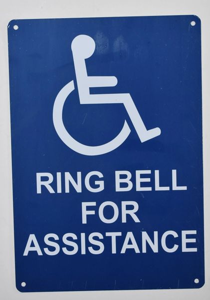 RING BELL FOR ASSISTANCE SIGN- BLUE BACKGROUND (ALUMINUM SIGNS 10X7)