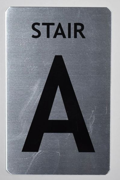 FLOOR NUMBER SIGN - STAIR A SIGN - BRUSHED ALUMINUM (ALUMINUM SIGNS 8X5)- The Mont Argent Line