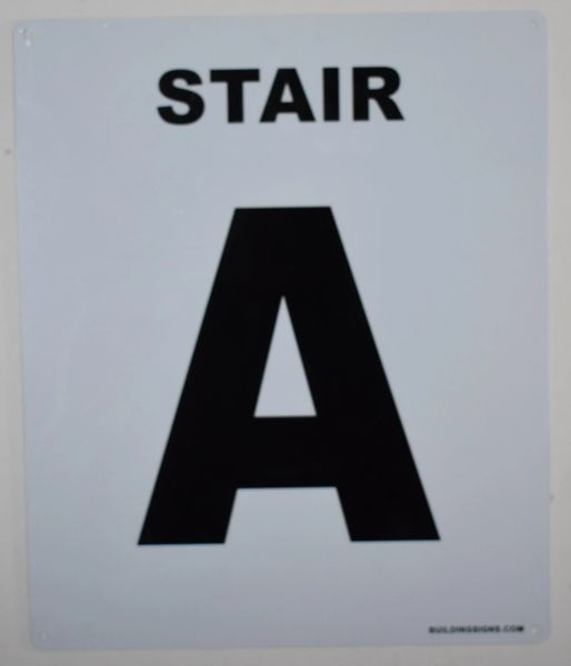 FLOOR NUMBER SIGN - STAIR A SIGN - WHITE (ALUMINUM SIGNS 12X10)