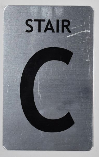 FLOOR NUMBER SIGN - STAIR C SIGN - BRUSHED ALUMINUM (ALUMINUM SIGNS 8X5)- The Mont Argent Line