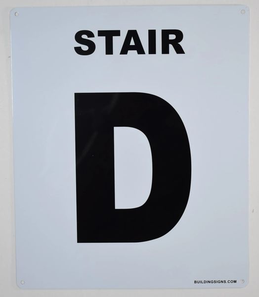 FLOOR NUMBER SIGN - STAIR D SIGN - WHITE (White, Rust Free Aluminium 10X12)-Grand Canyon Line