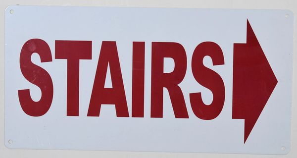 FLOOR NUMBER SIGN - STAIRS RIGHT SIGN - WHITE ALUMINUM (ALUMINUM SIGNS 6X12)