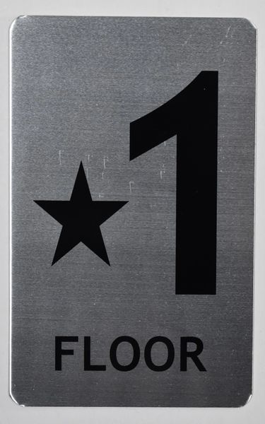 FLOOR NUMBER SIGN - STAR 1 FLOOR SIGN- BRUSHED ALUMINUM (ALUMINUM SIGNS 8X5)- The Mont Argent Line