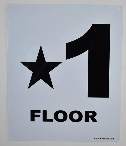 FLOOR NUMBER SIGN - STAR 1 FLOOR SIGN-(White, Rust Free Aluminium 10X12)-Grand Canyon Line