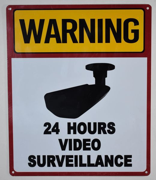 WARNING 24 HOURS VIDEO SURVEILLANCE SIGN - WHITE (ALUMINUM SIGNS 12X10)
