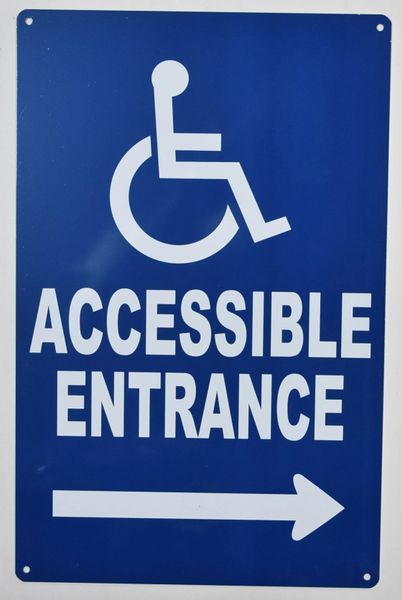 Accessible Entrance RIGHT Sign- BLUE (ALUMINUM SIGNS 14X9)