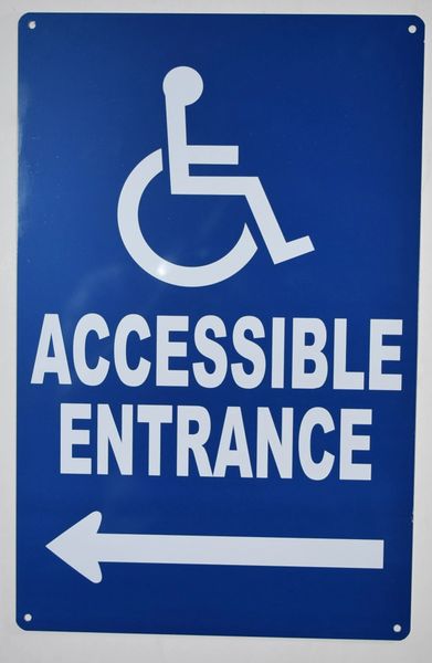 Accessible Entrance left Sign- BLUE (ALUMINUM SIGNS 14X9)