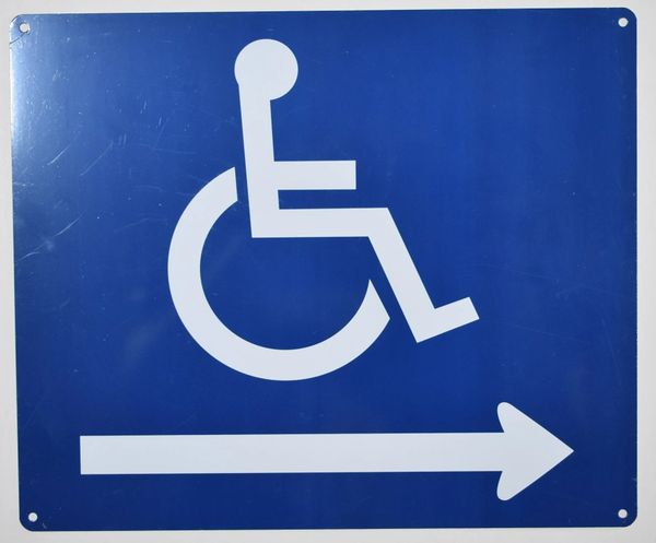 WHEELCHAIR ACCESS RIGHT SIGN- BLUE BACKGROUND (ALUMINUM SIGNS 10X12)