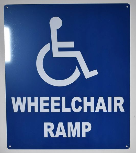WHEELCHAIR RAMP SIGN- BLUE BACKGROUND (ALUMINUM SIGNS 12X10)