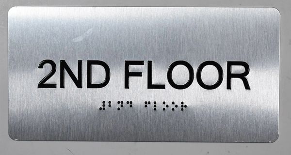 2ND FLOOR SIGN- BRAILLE (ALUMINUM SIGNS 4X8)- The Sensation line- Tactile Touch Braille Sign