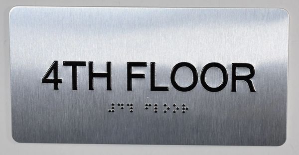 NYC HPD FLOOR NUMBER FOUR (4) SIGN (BRUSHED ALUMINUM, 5.75''X4'')