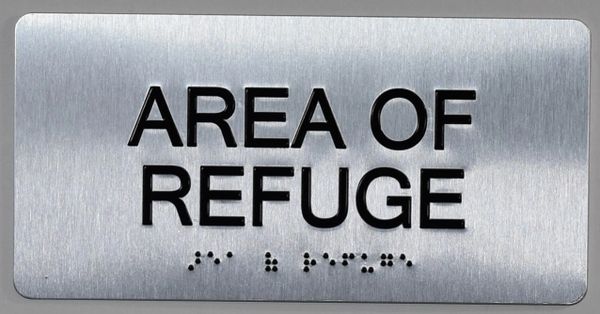 AREA OF REFUGE SIGN- BRAILLE (ALUMINUM SIGNS 4X8)- The Sensation line- Tactile Touch Braille Sign