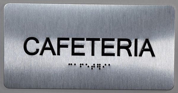 CAFETERIA Sign- BRAILLE (ALUMINUM SIGNS 4X8)- The Sensation line- Tactile Touch Braille Sign