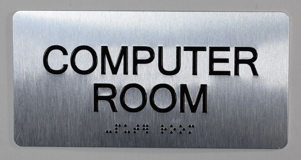 COMPUTER ROOM Sign- BRAILLE (ALUMINUM SIGNS 4X8)- The Sensation line- Tactile Touch Braille Sign